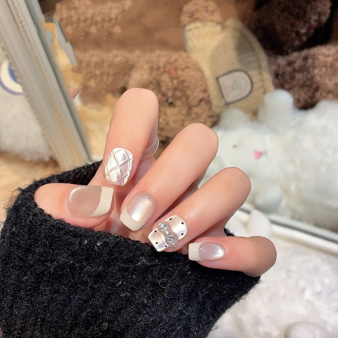 【‌赫本】设计师纯手工穿戴甲穿戴美甲-手绘菱格显气质小众设计师款