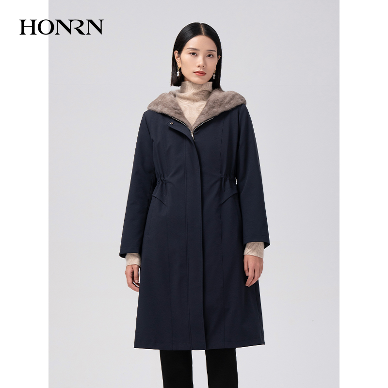 HONRN/红人长款连帽女冬季派克服休闲中长款加绒大气HJ59MN186