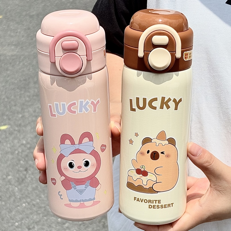 可爱儿童316不锈钢保温杯吸管上学便携高颜值水杯小学生双饮杯子