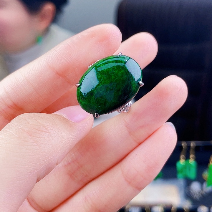 翡翠戒指银S925镶嵌饰品
