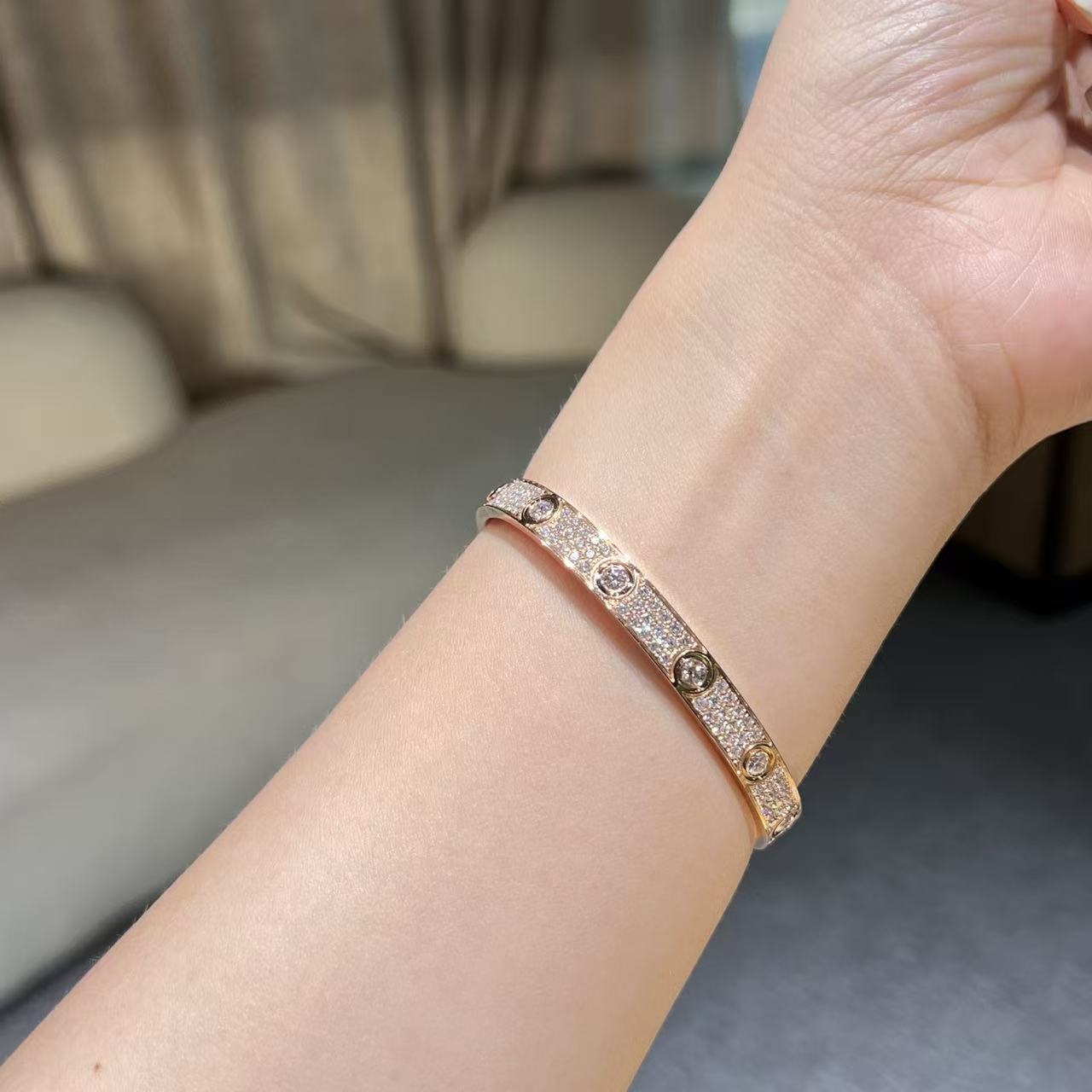 QANNA【新版】【宽版满天星钻石手镯】18K金经典豪华天然钻石手镯AY