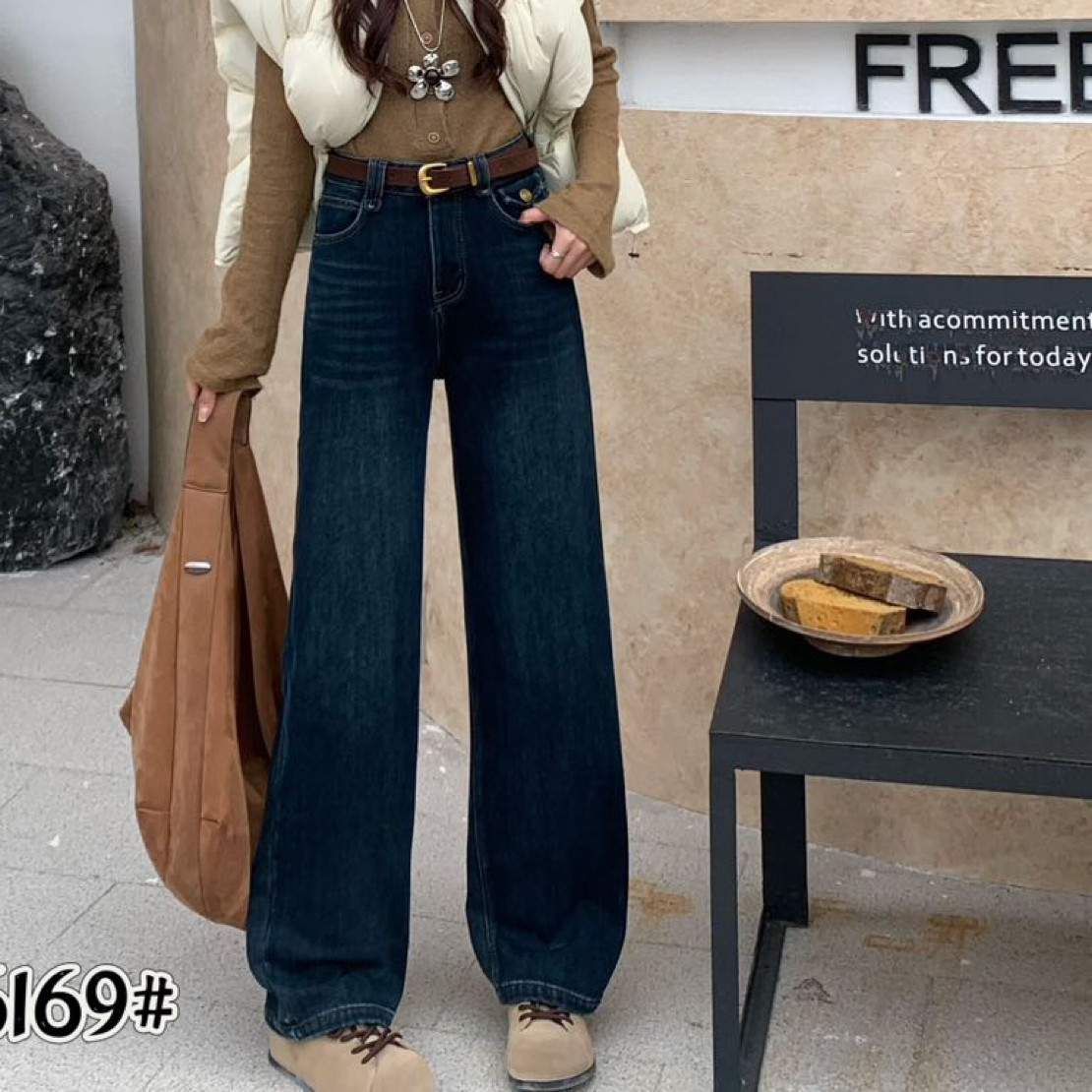 2025秋冬季新款加绒显瘦窄版直筒牛仔裤169（厚绒）