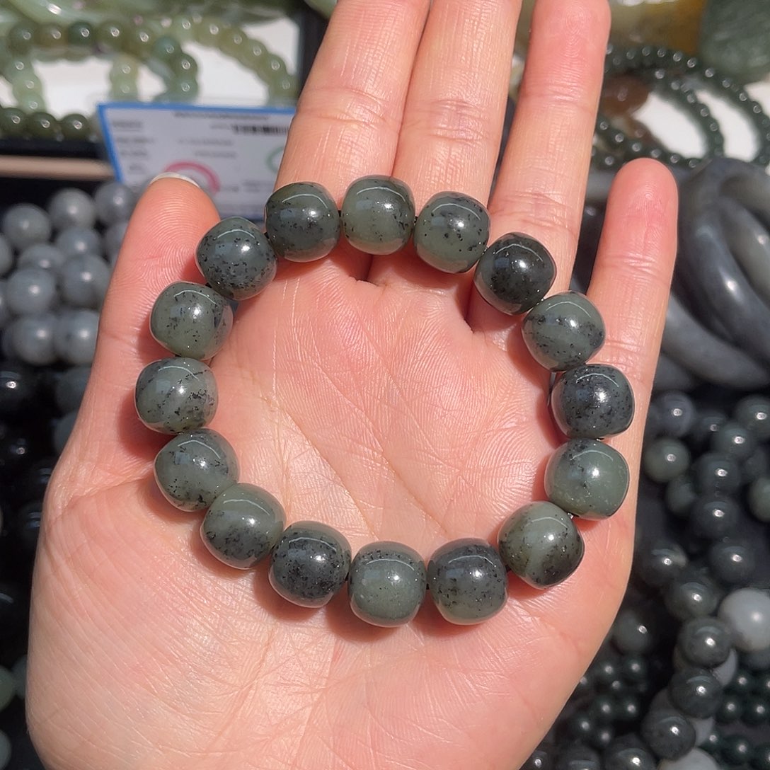 ※***※和田玉未镶嵌手链和田玉子料青花老型珠12-13mm