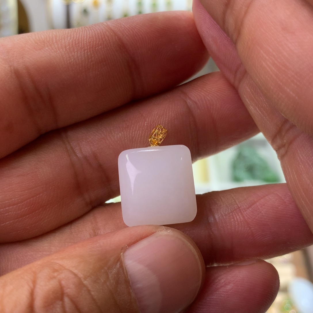 和田玉18K金镶嵌耳饰方糖