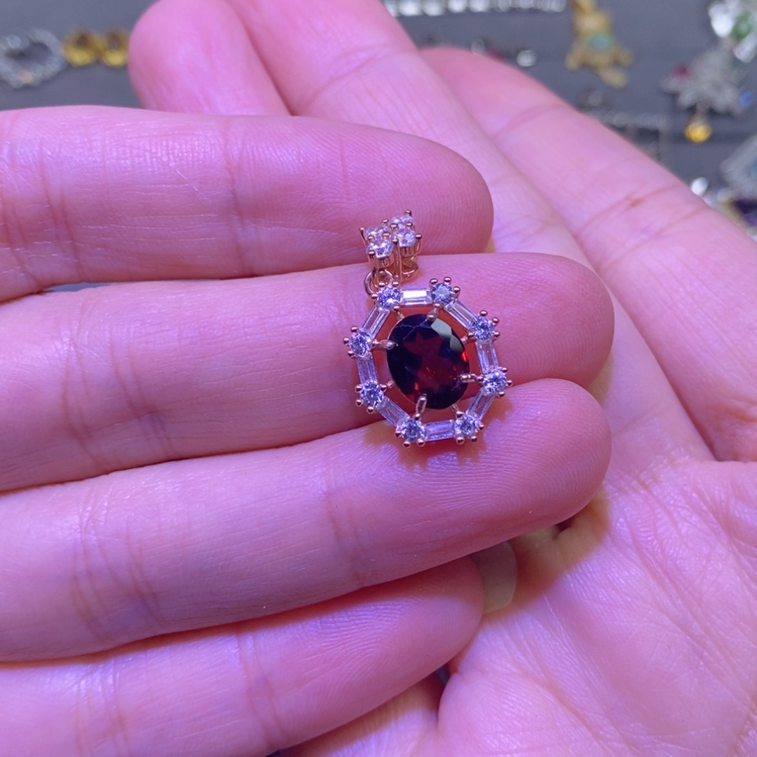 石榴石吊坠(不含链)银S925镶嵌