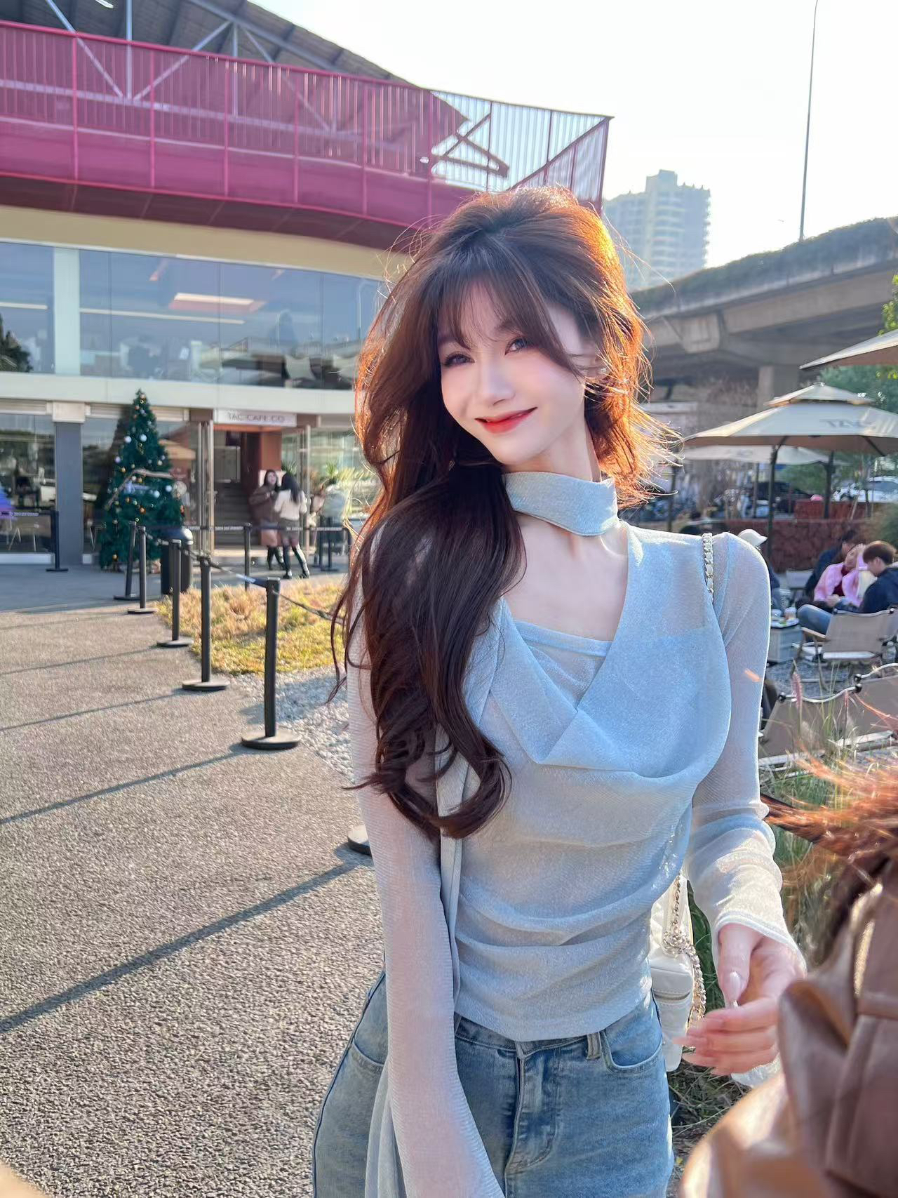 《满目星河》亮片飘带多穿长袖t恤女高级感气质上衣#8530