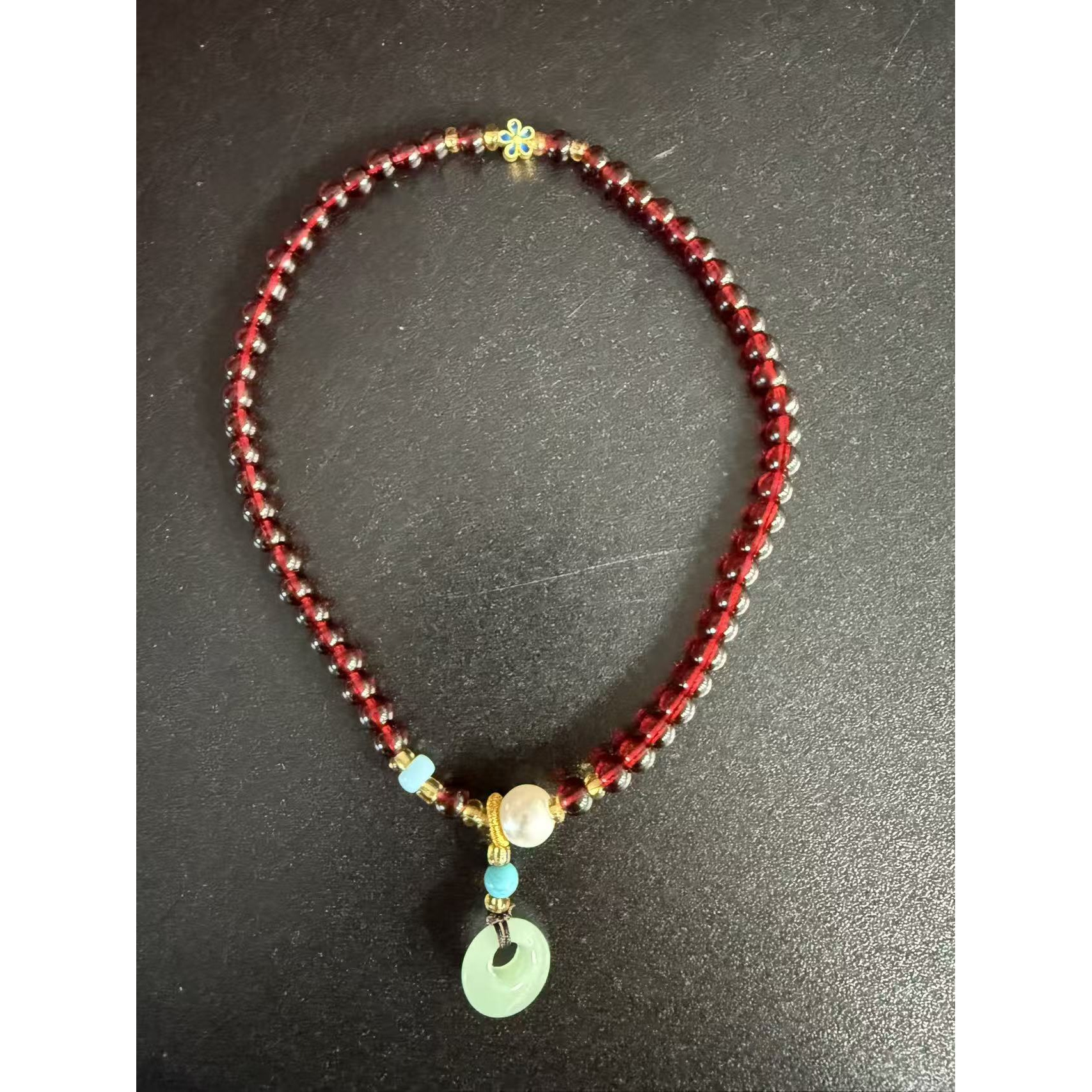 石榴石平安扣+绿珠精美手串（无礼盒）10210