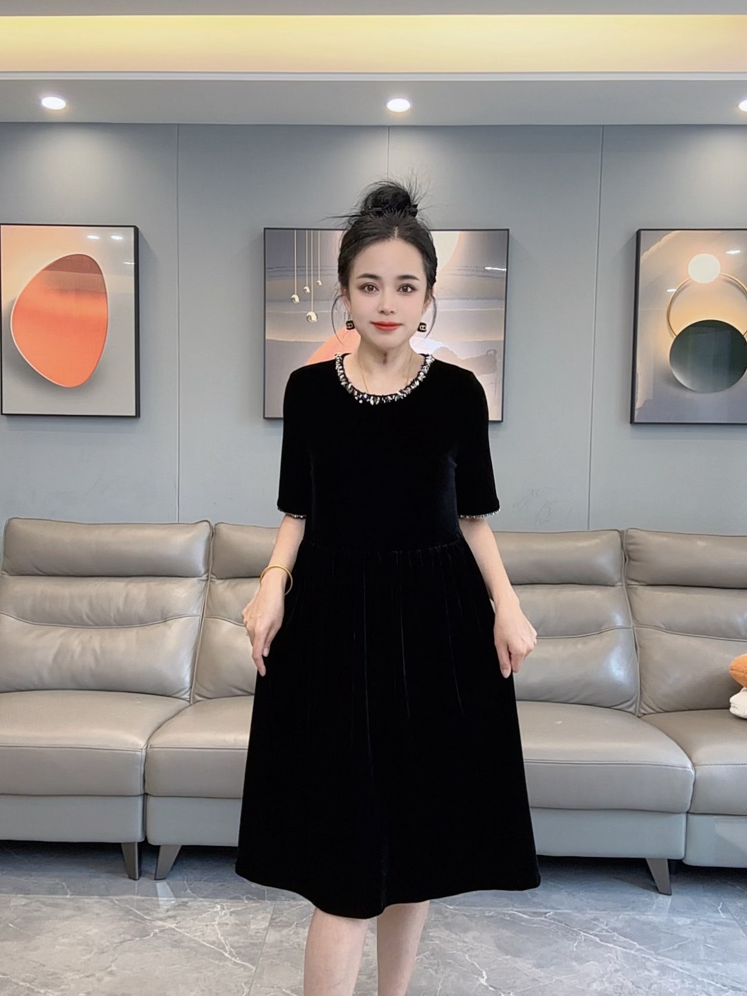 2025重工串珠吸汗拉链清肤养肤新中式连衣裙轻奢非正式学院风106