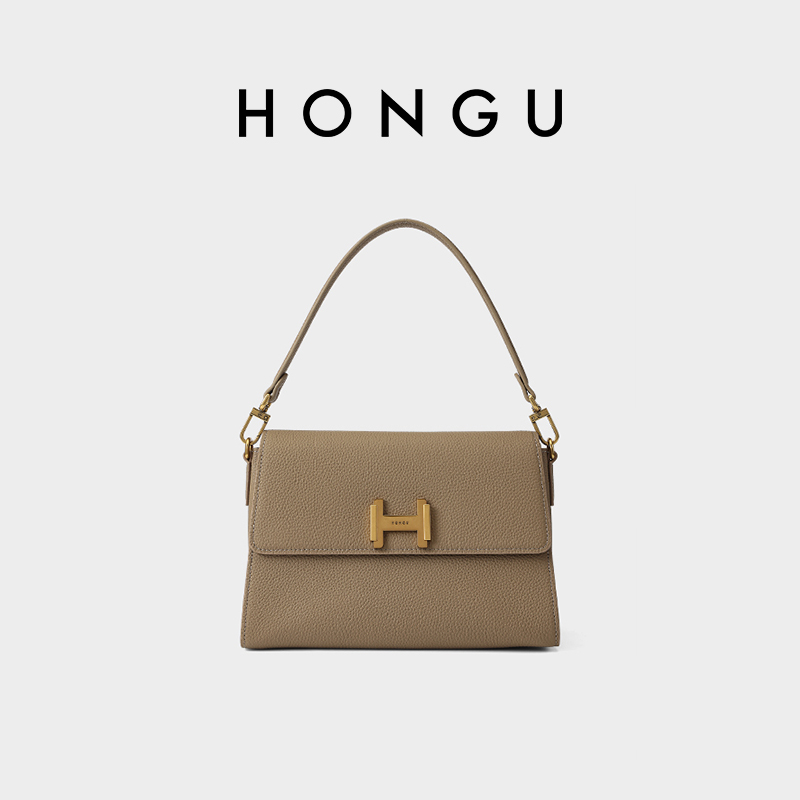 HONGU/红谷新款质感真皮单肩包上班通勤斜挎小方包女士包H5146061