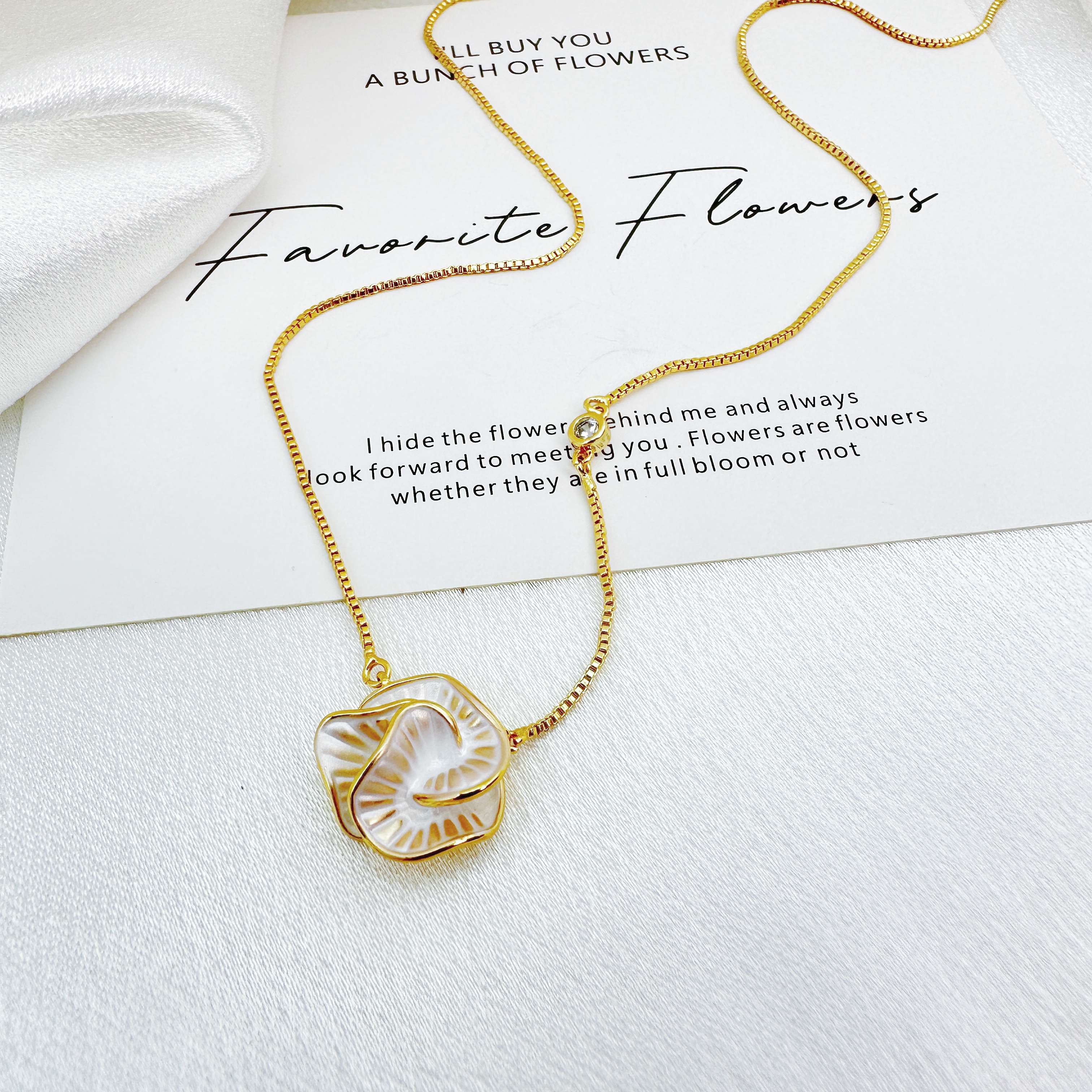 铜合金项链 R1-2346 新中式百搭清纯气质白色山茶花项链