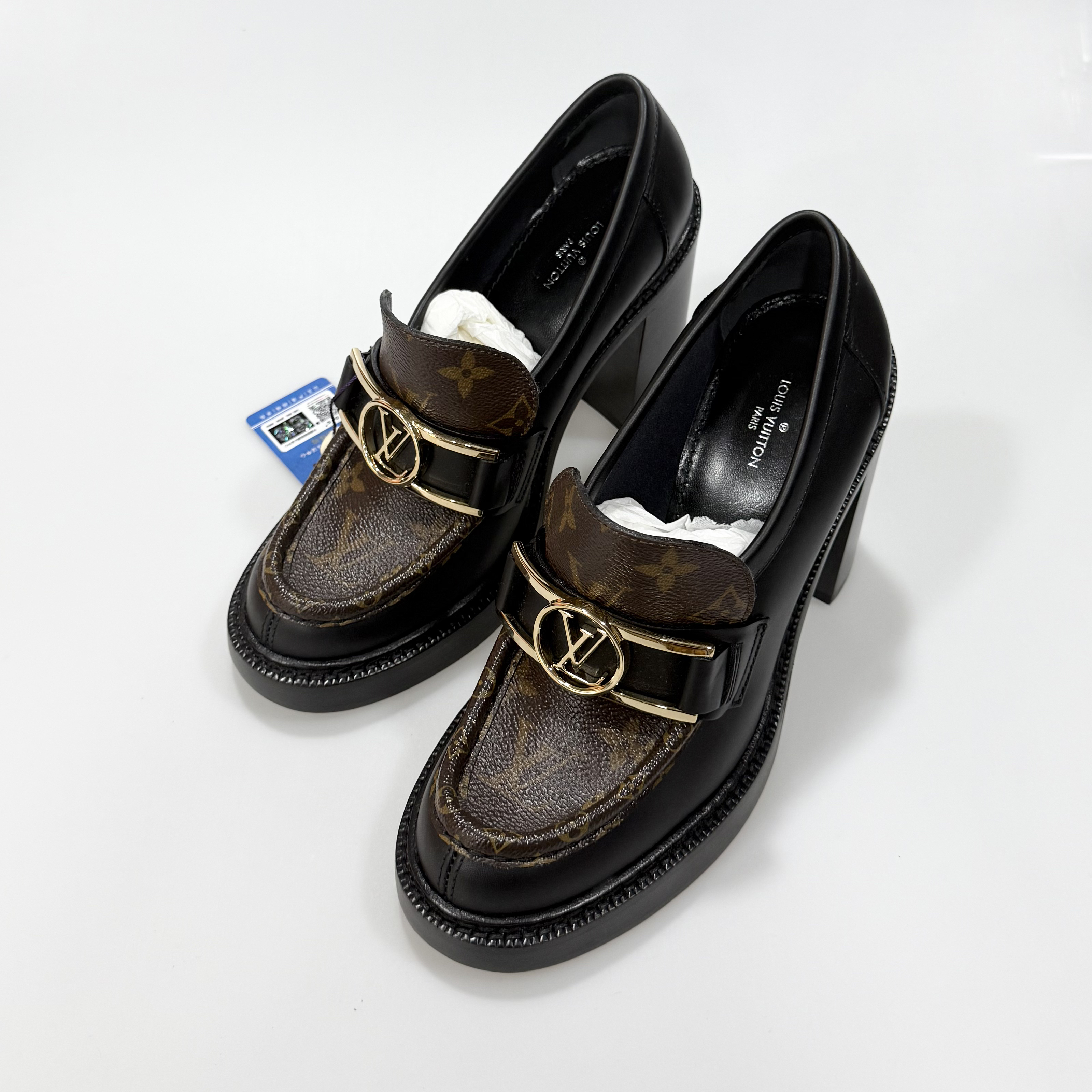 99新 LouisVuitton/路易威登 36.5码Lv老花乐福高跟鞋全新仅试穿