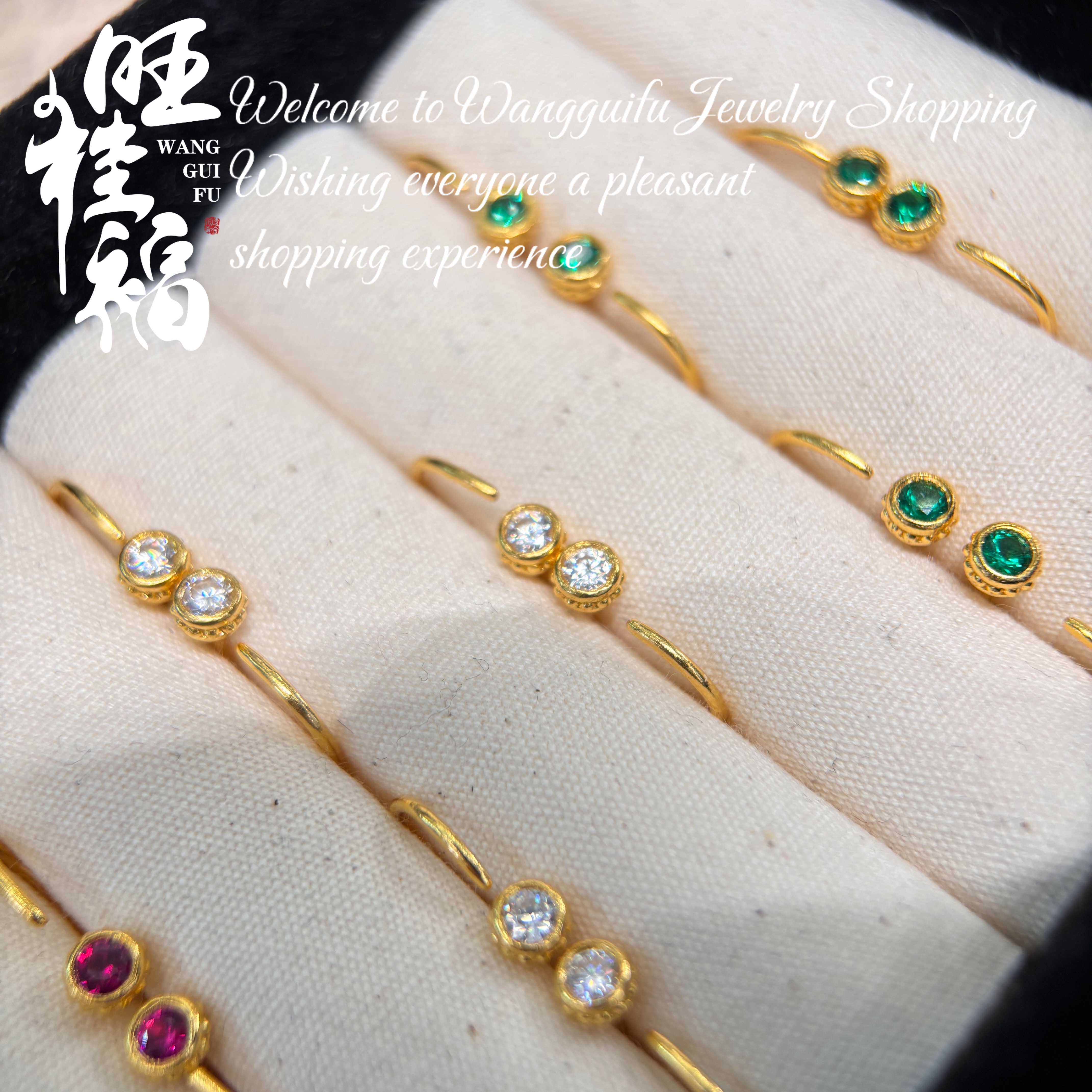 旺桂福足金999国金高温烧蓝纯手工小耳钉-气质款养耳洞-拆戴方便