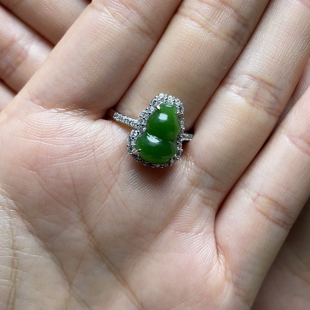 和田玉（碧玉）银S925镶嵌吊坠(赠链)戒指