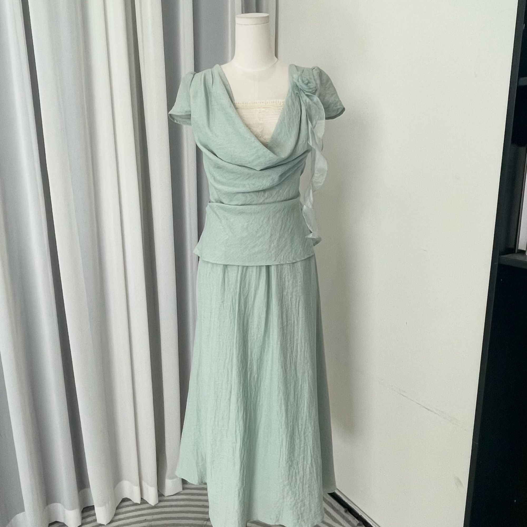 拉夏贝尔2025年夏季新款休闲百搭气质长袖上衣+半身裙 15173 JCK