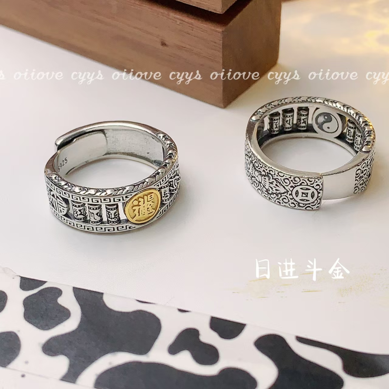 925银戒指  S925通体银招财进宝转运筒戒指  时尚潮流款大气简约