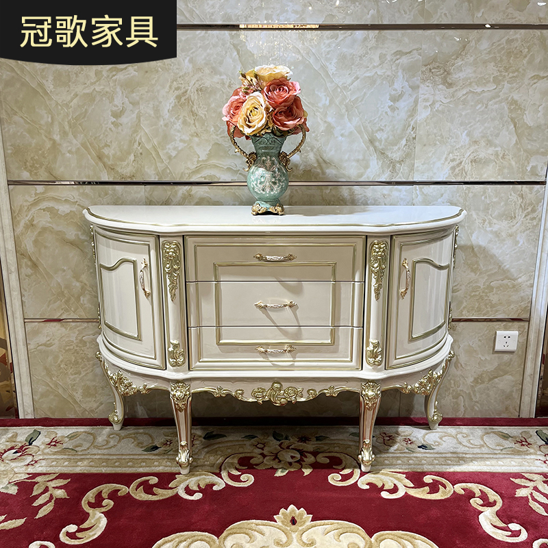 法式宫廷实木玄关柜 欧式新古典储物柜客厅雕花储物柜餐厅餐边柜