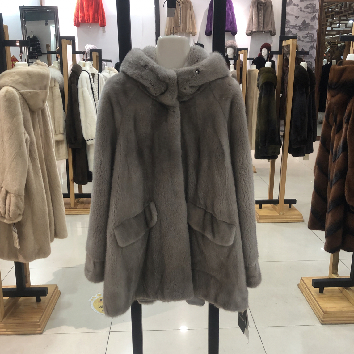 防风帽女款进口貂大衣皮草韩版肩下摆时尚女款