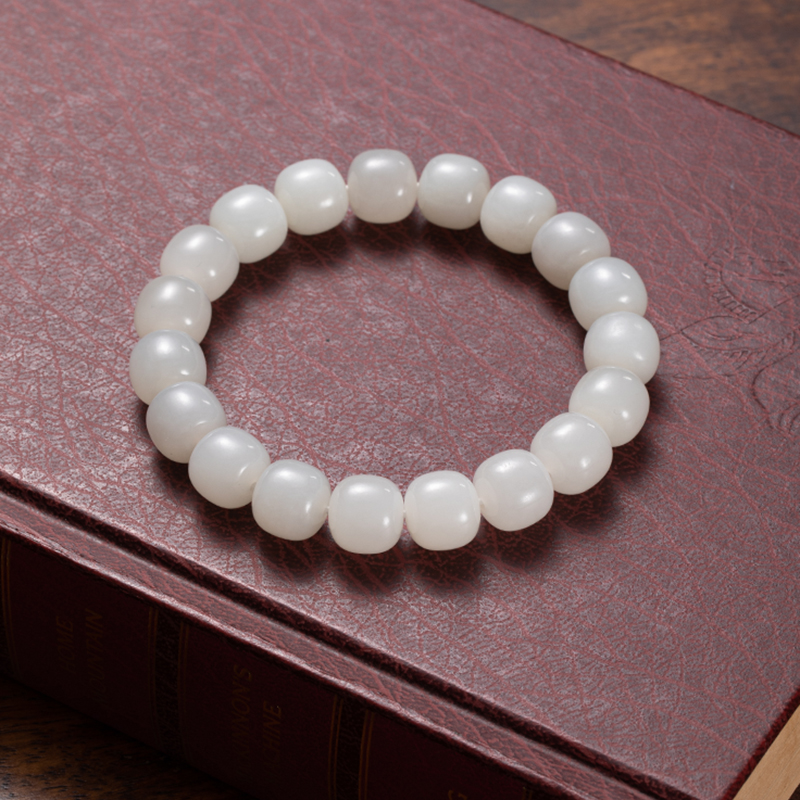 和田玉白玉老型珠12*11单圈手串素圈玉手串时尚气质渐变