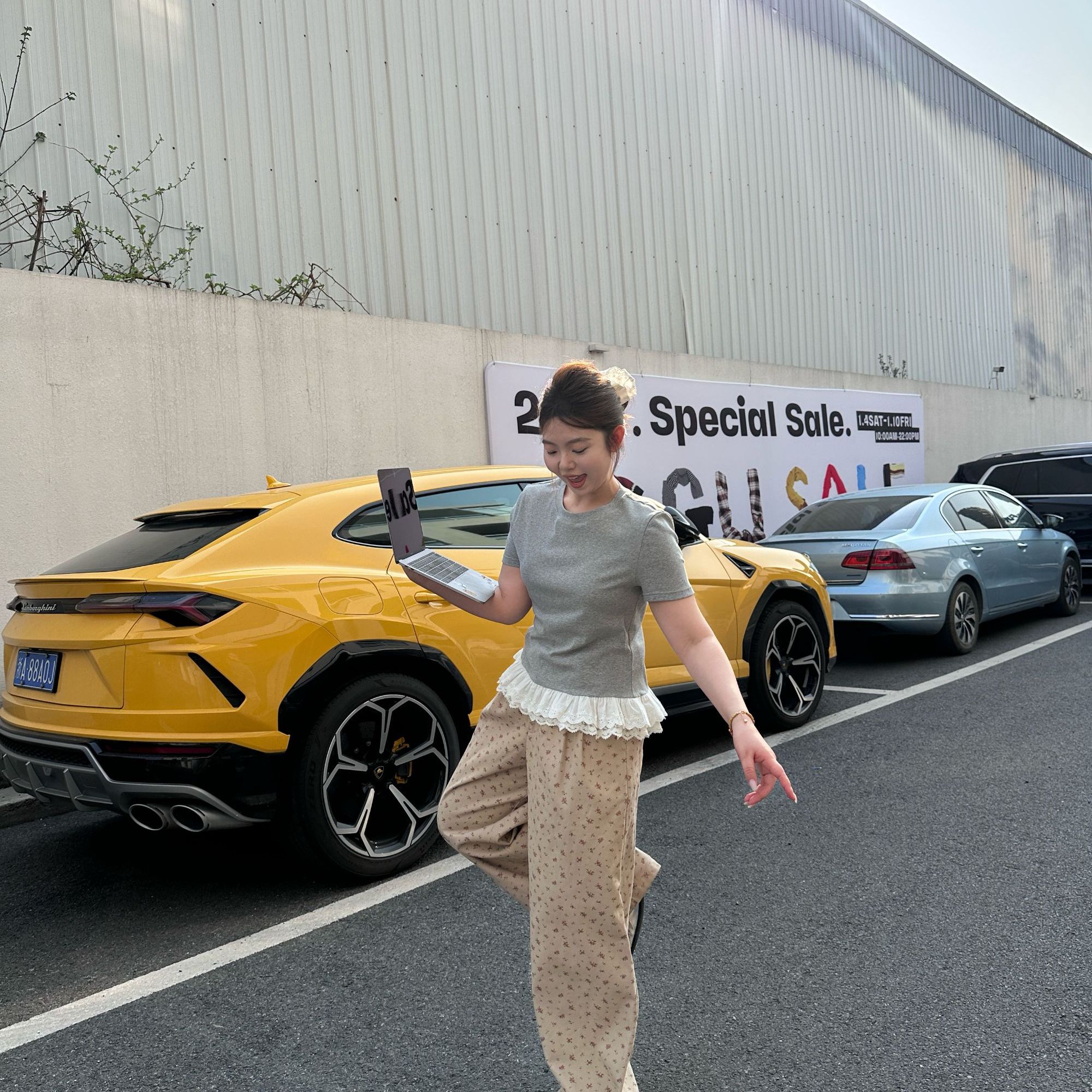 晶咕【百搭公式】休闲百搭韩版纯色下摆拼蕾丝短袖T恤