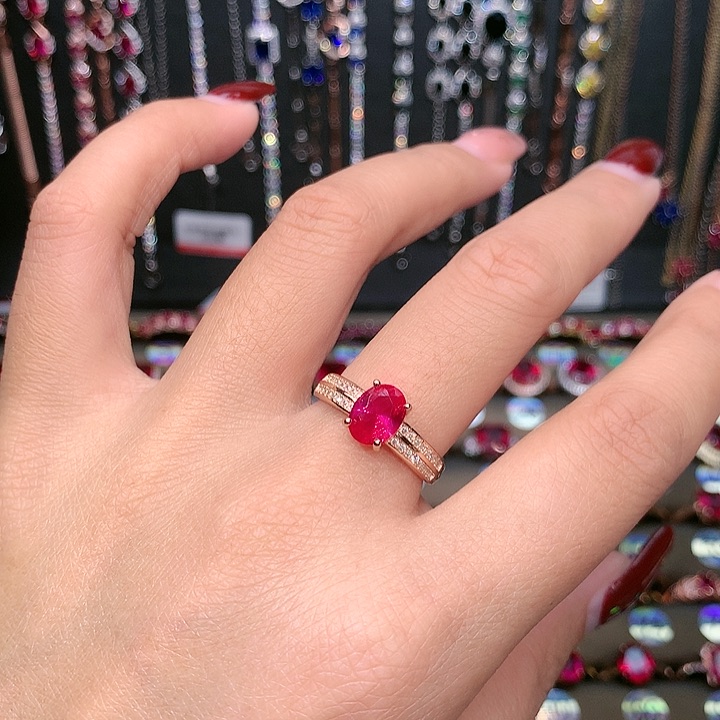 红宝石戒指银S925镶嵌68