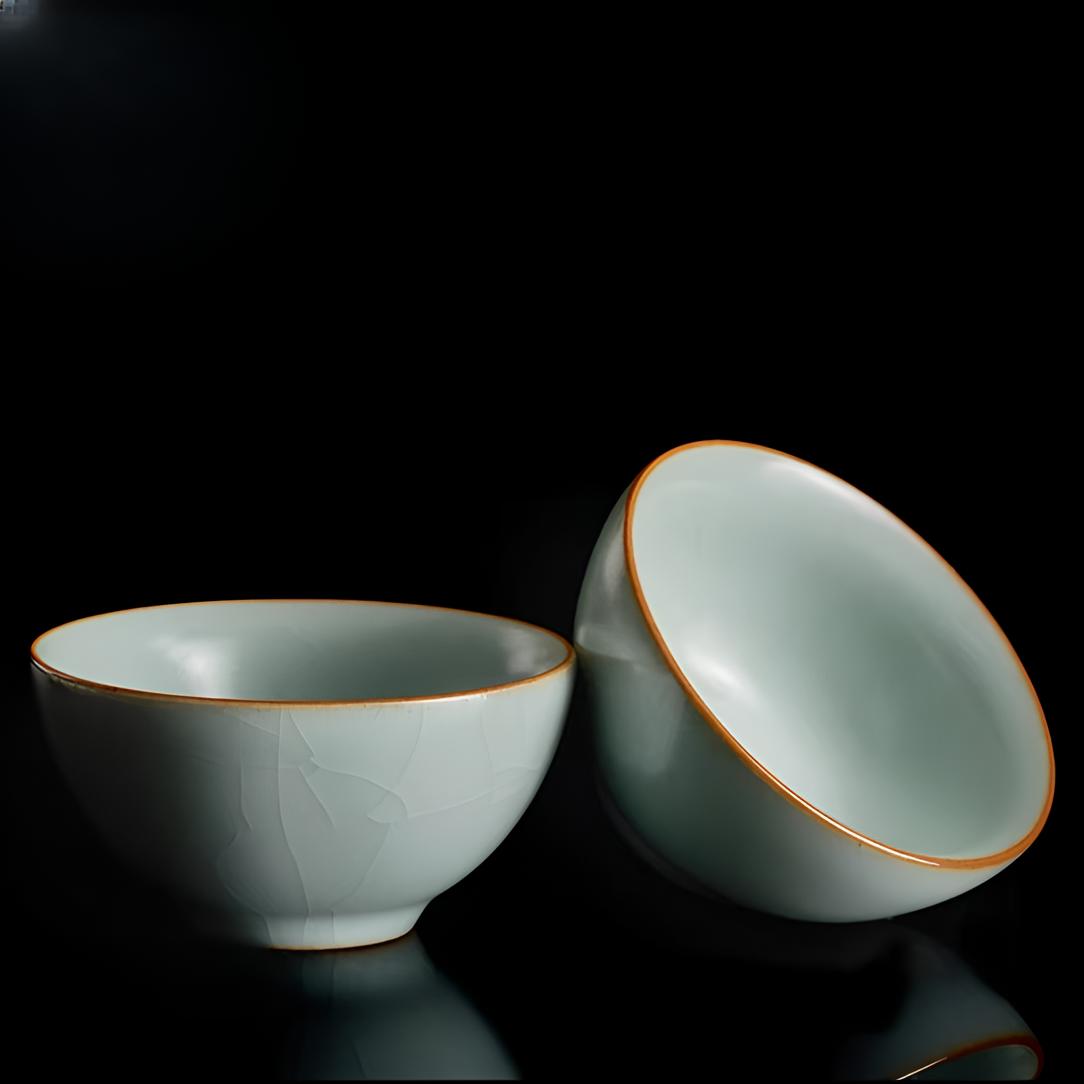 台湾丰子汝窑天青贝思对杯茶具手工家用主人杯天青盒装礼盒装