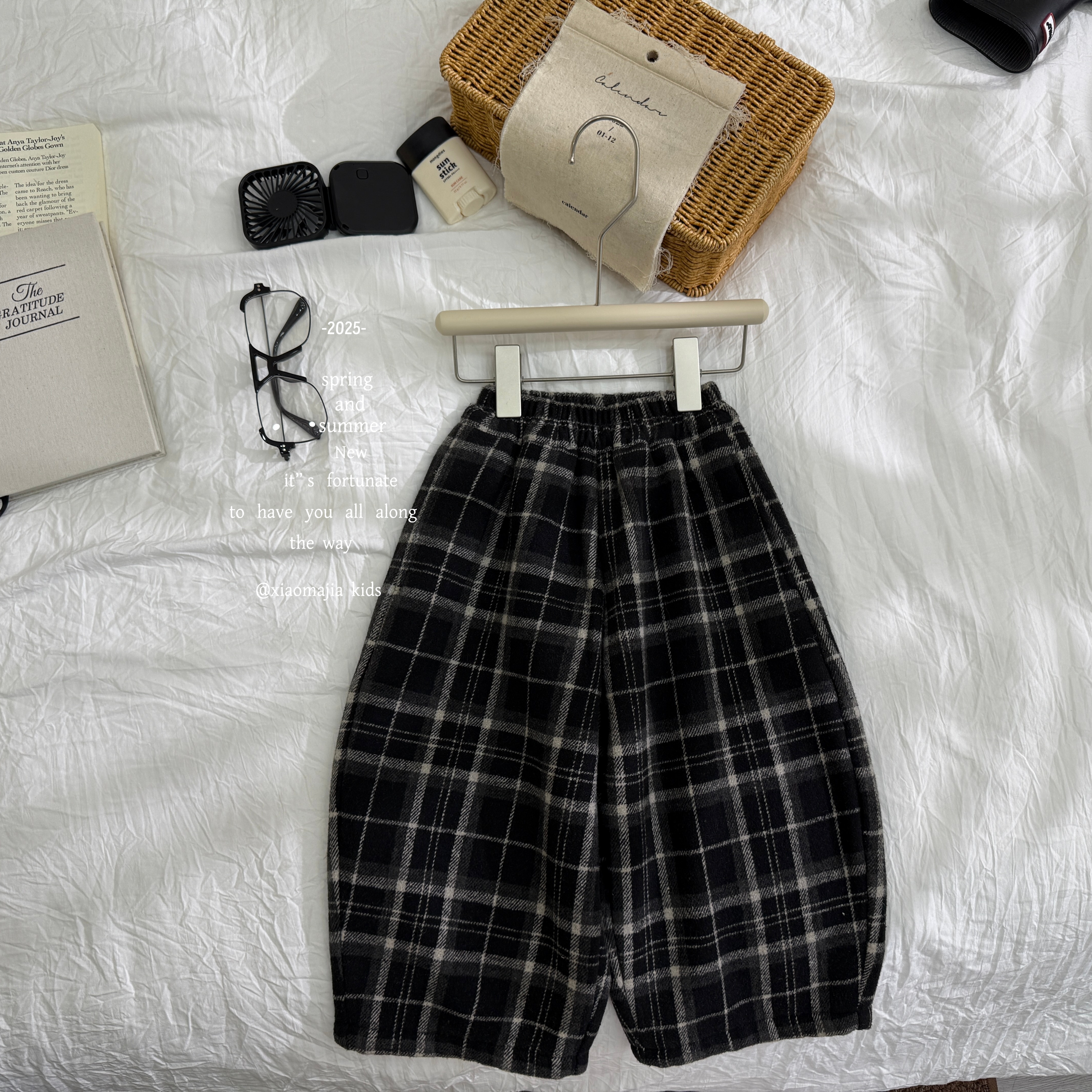 小马家2025冬款儿童加绒一体绒格子裤D-6728韩版宽松男女童裤子