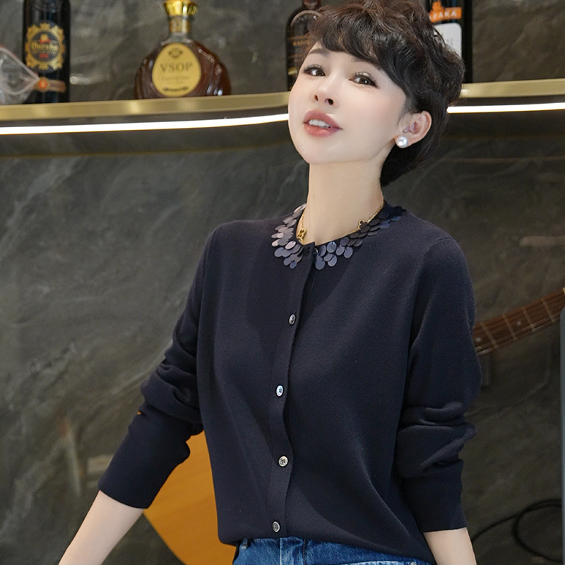 优雅圆领长袖针织开衫MG8378