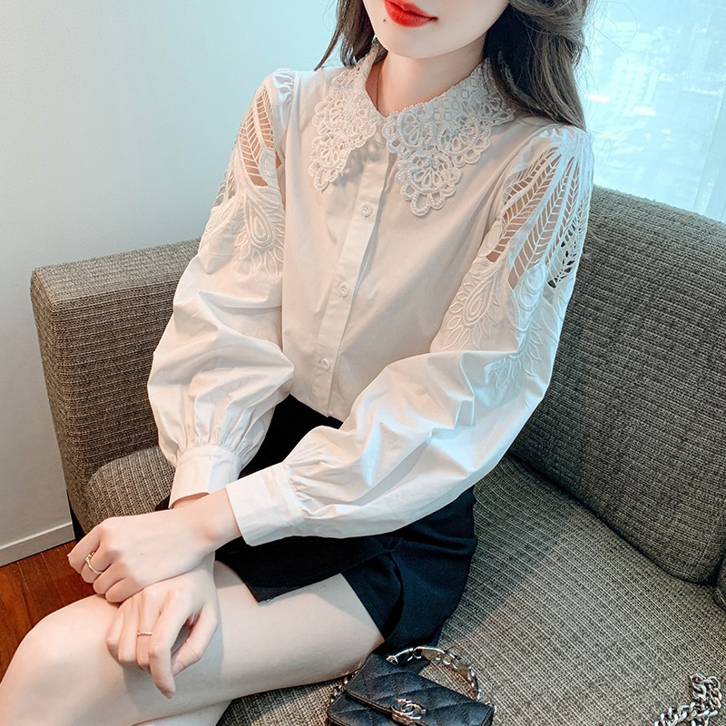 法式绣花领白衬衫女装秋季2025年新款打底衬衣轻奢高级感欧货小衫