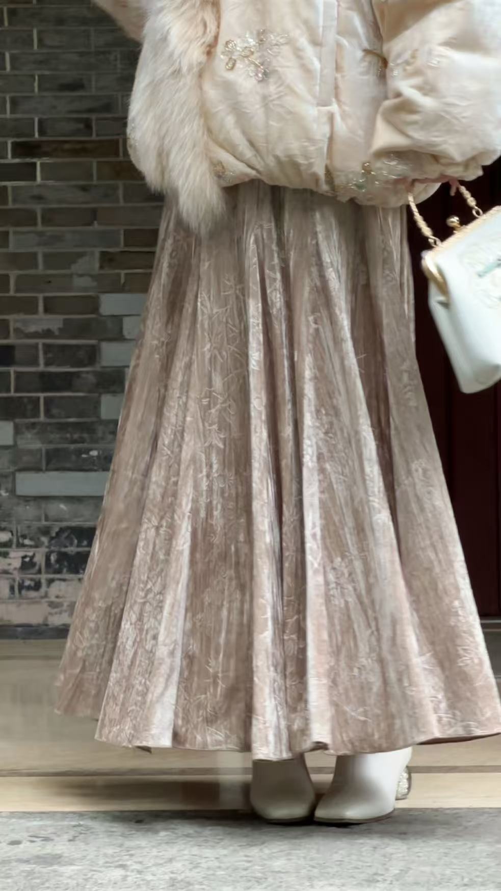 Mill Lin【云山晓】A字裙中腰X型松紧带厚款半身裙冬季时尚百搭-SH