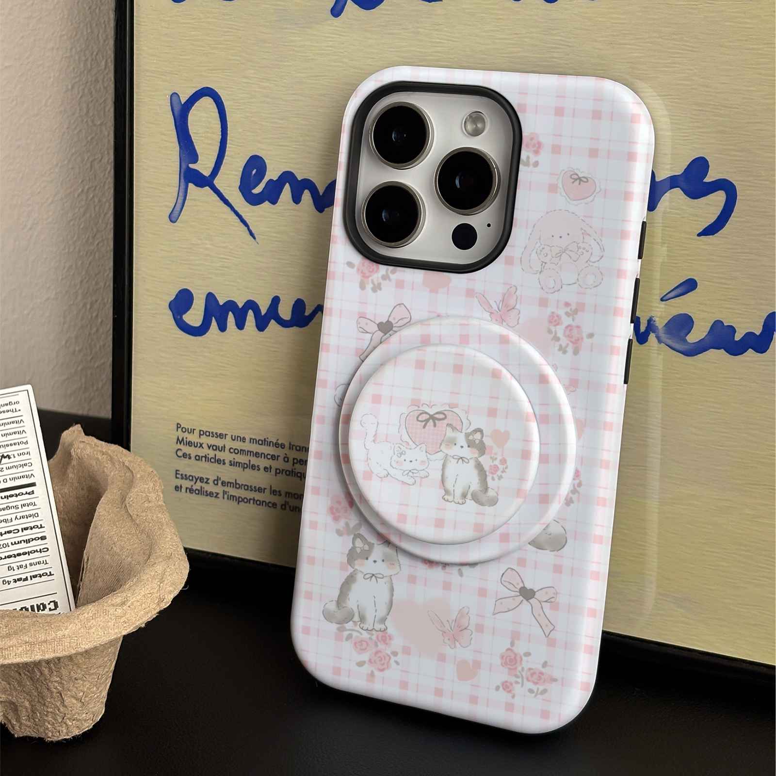 磁吸二合一手机壳适用于苹果17pm/16粉格猫猫简约创意高级感ins潮