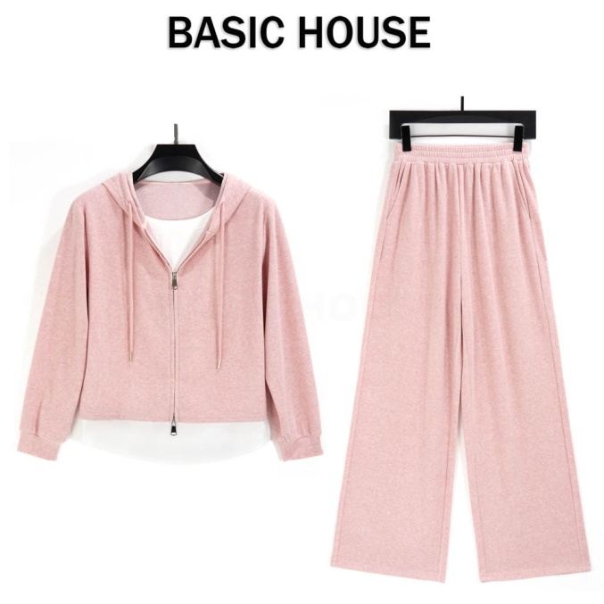 Basic House/百家好CSM欧若风新款百搭连帽外套阔腿裤休闲套装女