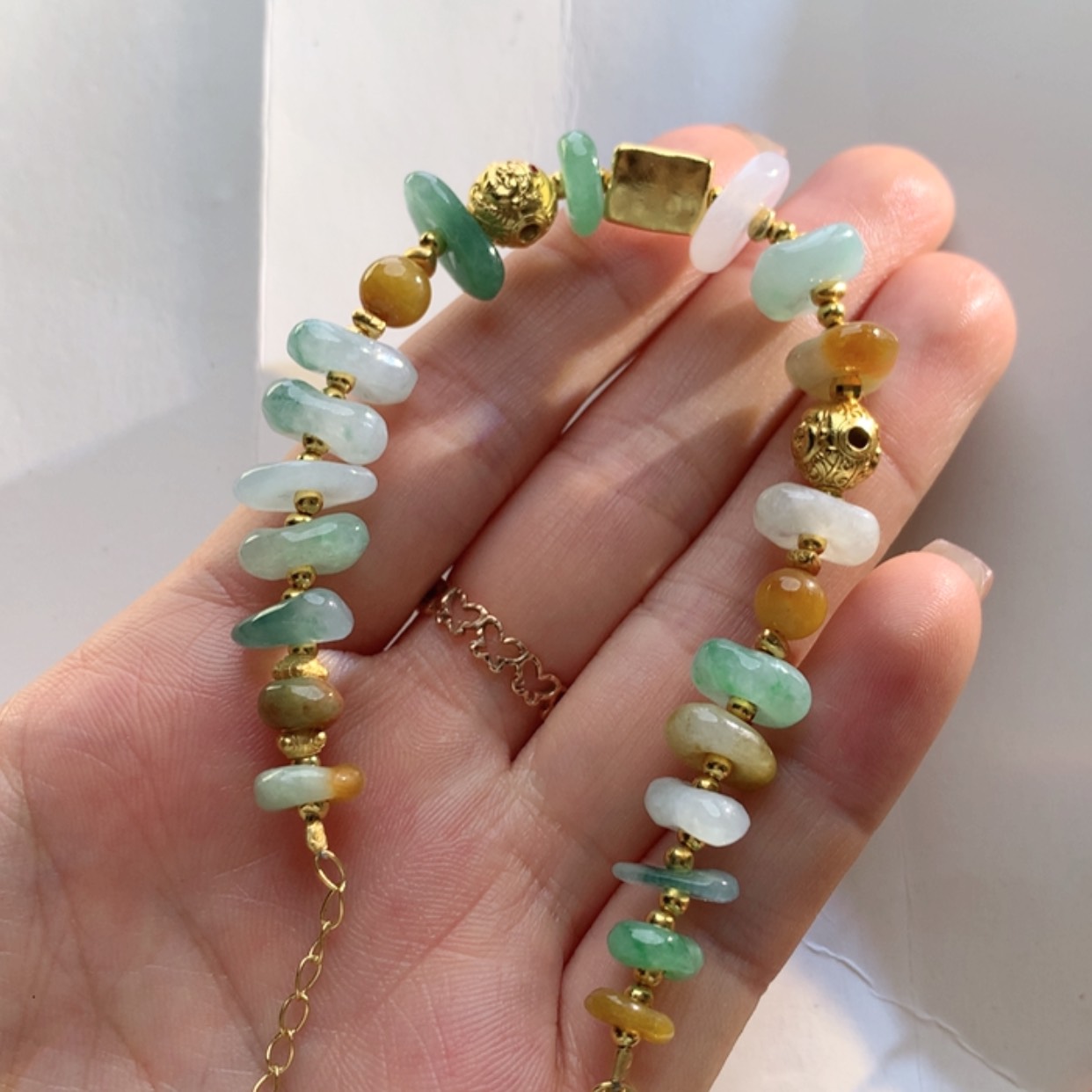 【闪购商品】翡翠手链银S925镀金镶嵌翡翠手链