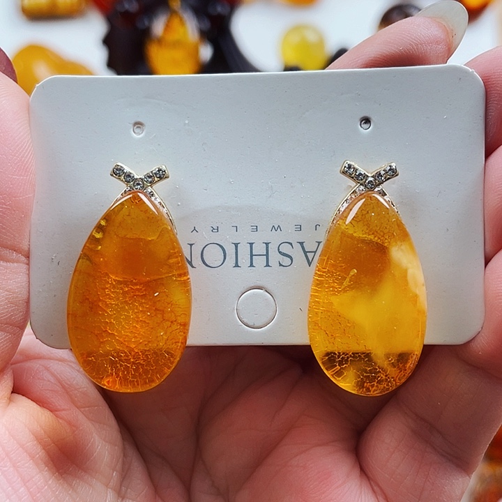 琥珀颈饰银S925镶嵌耳钉