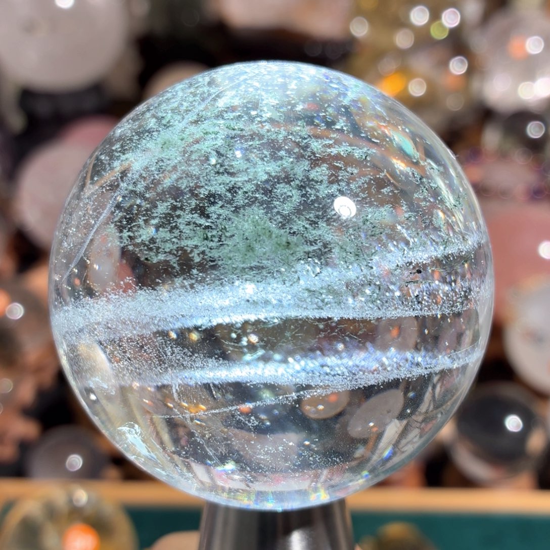 水晶珠宝半成品未镶嵌白水晶球绿幽灵共生5.93cm
