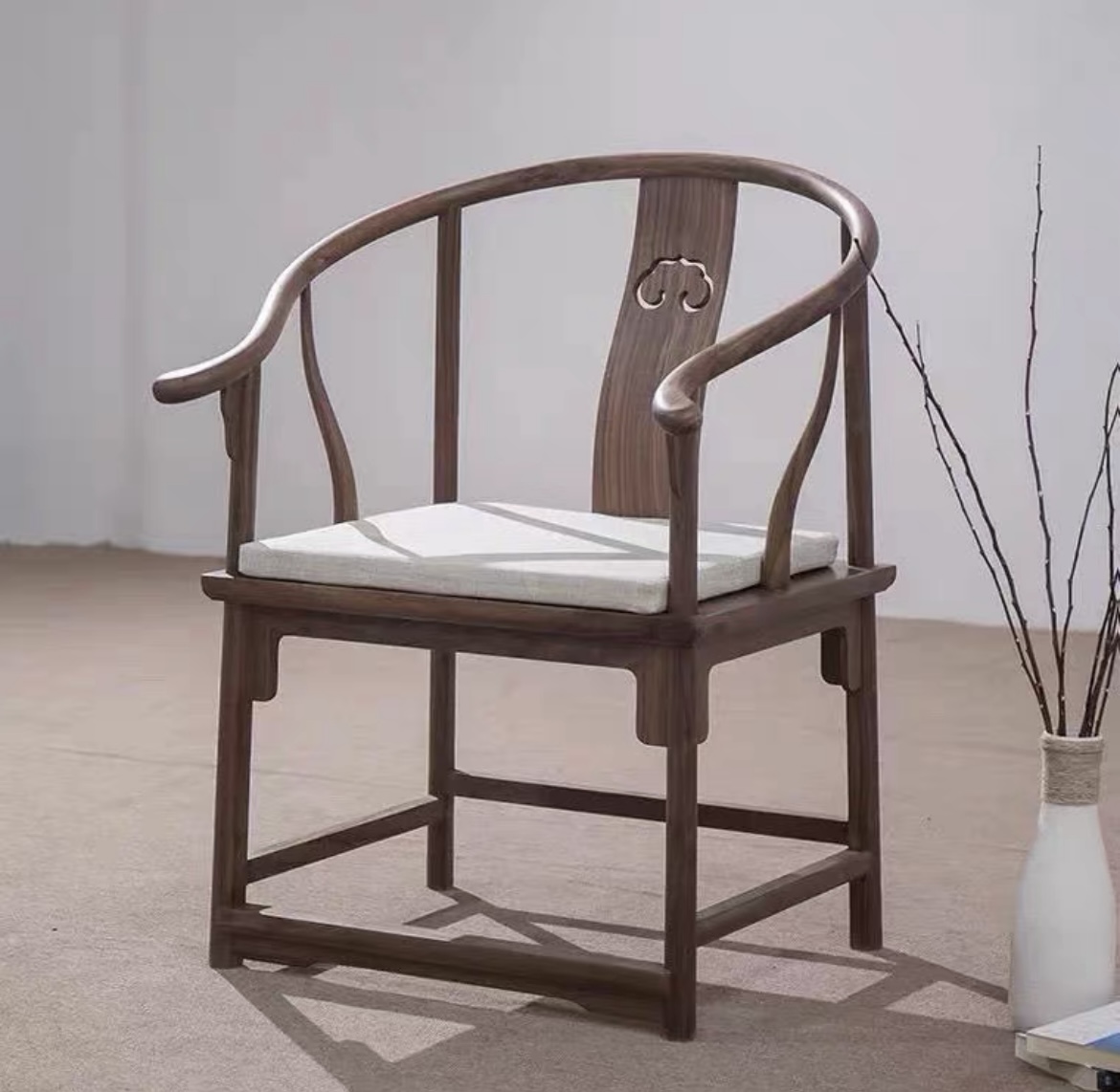 中式老榆木实木椅子主人椅圈椅禅意大禅椅靠背椅茶椅套装组合