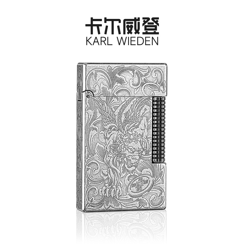 古银貔貅唐草纹 手工高档雕花KW侧滑朗声打火机适合送男生作礼物