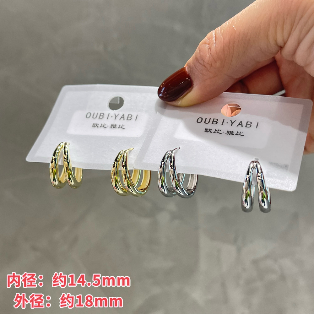 铜合金耳饰 欧比雅比双股同步金属耳圈耳扣小众设计圆形耳饰百搭