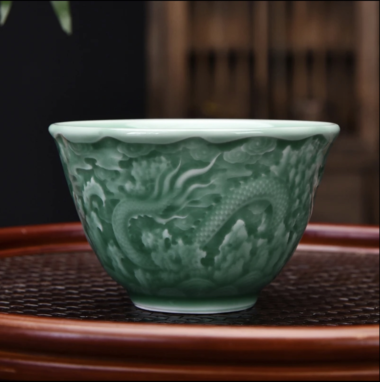 复古浮雕茶杯陶瓷品茗杯龙凤复古纹茶盏复古中式RC B0081