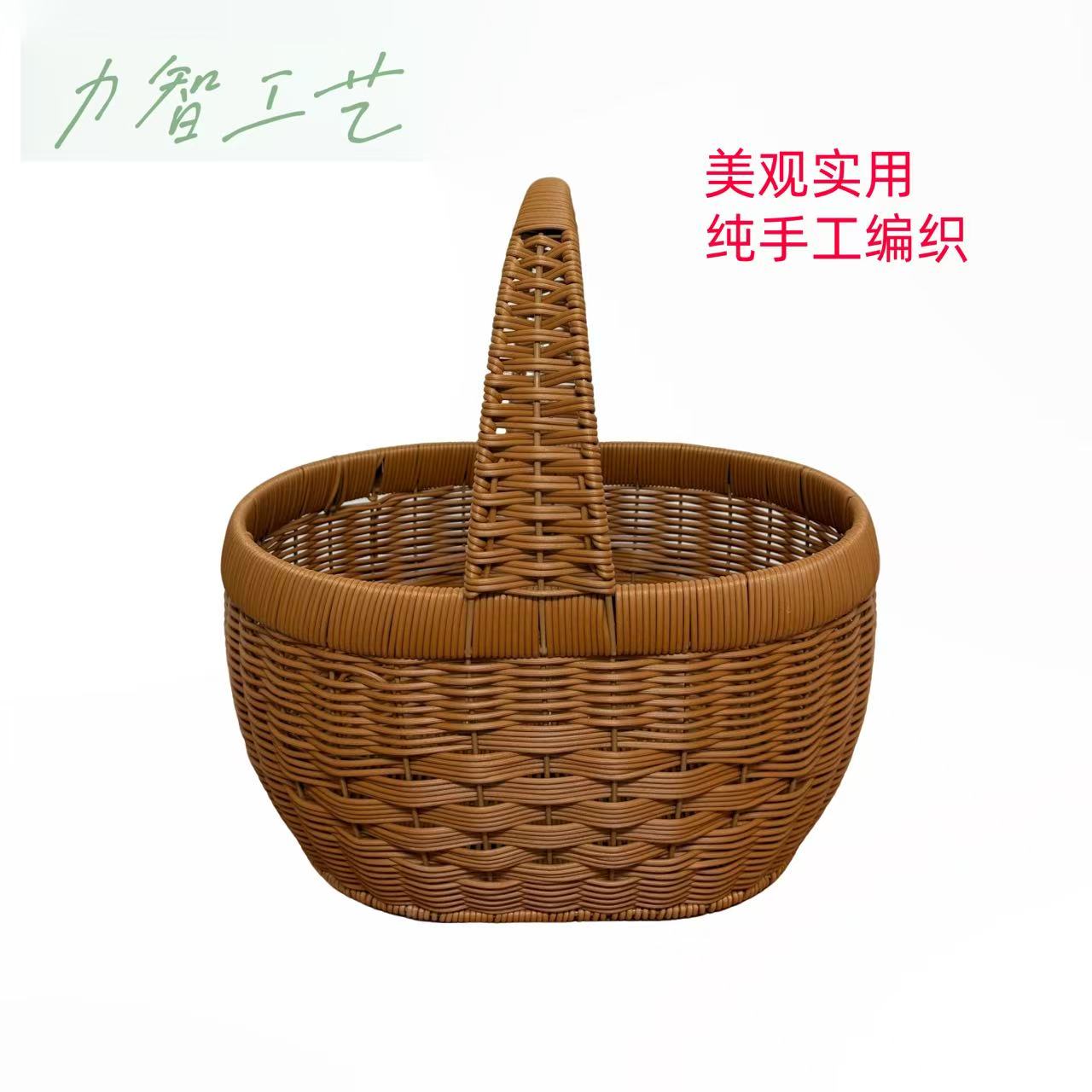 L35中国结手工仿藤编织水果篮购物篮提篮手提菜篮子收纳采摘野餐