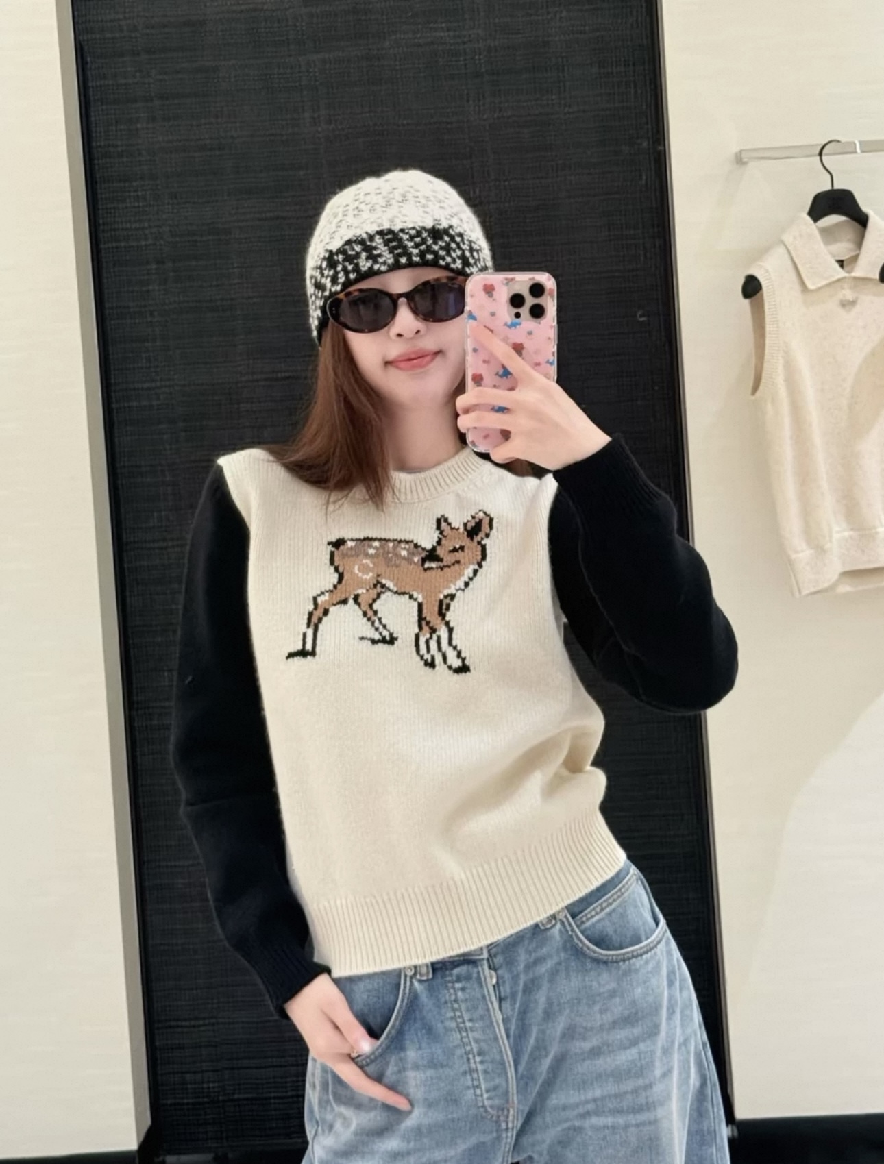 「长芯」高定25N滑雪系列减龄小鹿刺绣长袖针织套头衫YZ25W11033