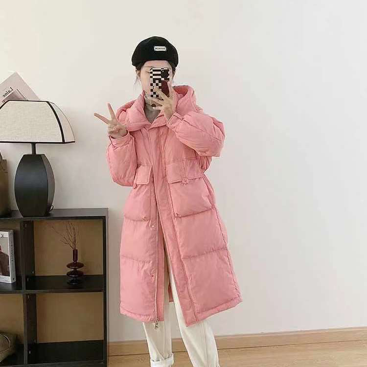 【特价回馈】羽绒服女冬季中长款半粒扣韩版宽松白鸭绒连帽宽松外套