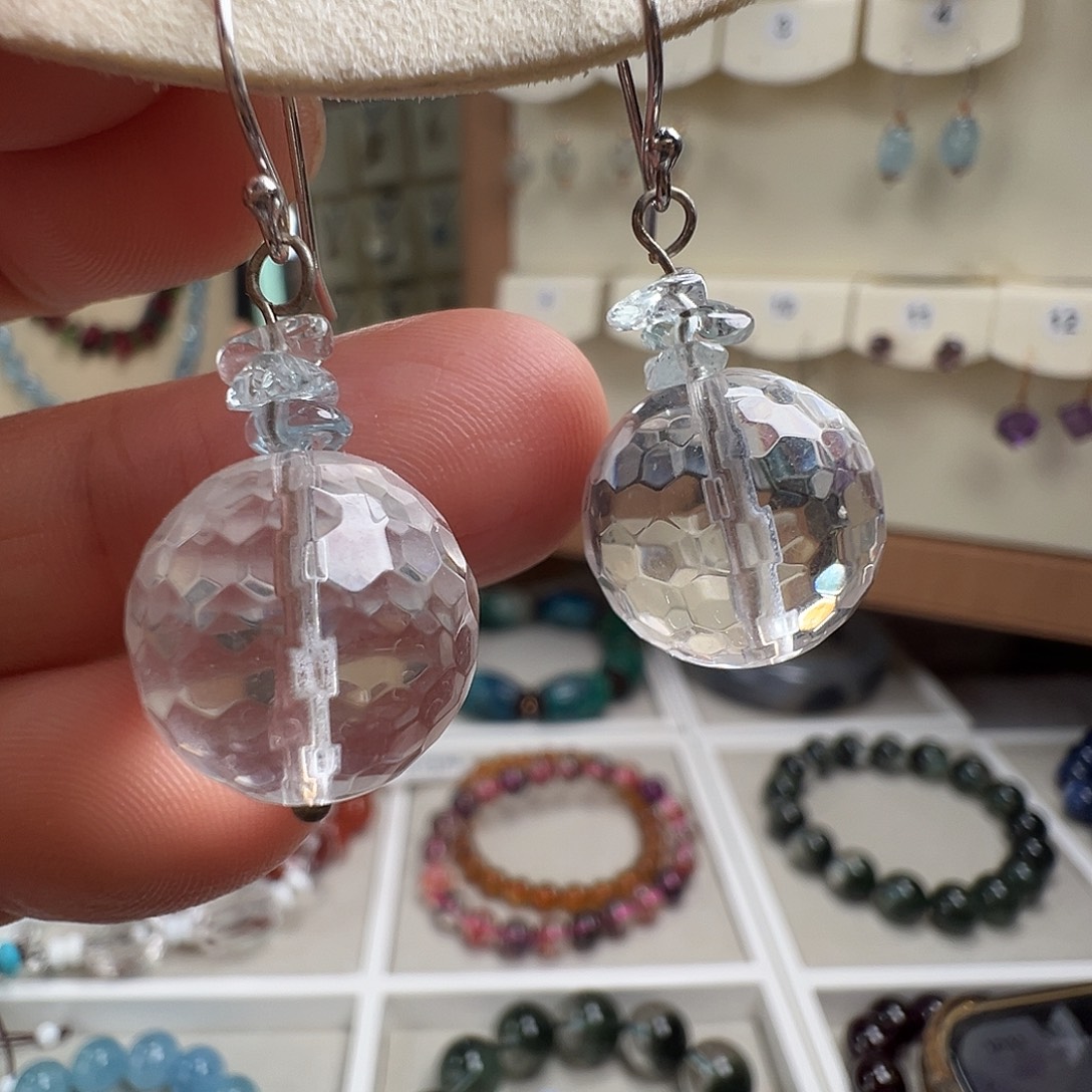 水晶银S925镶嵌耳饰天然白水晶