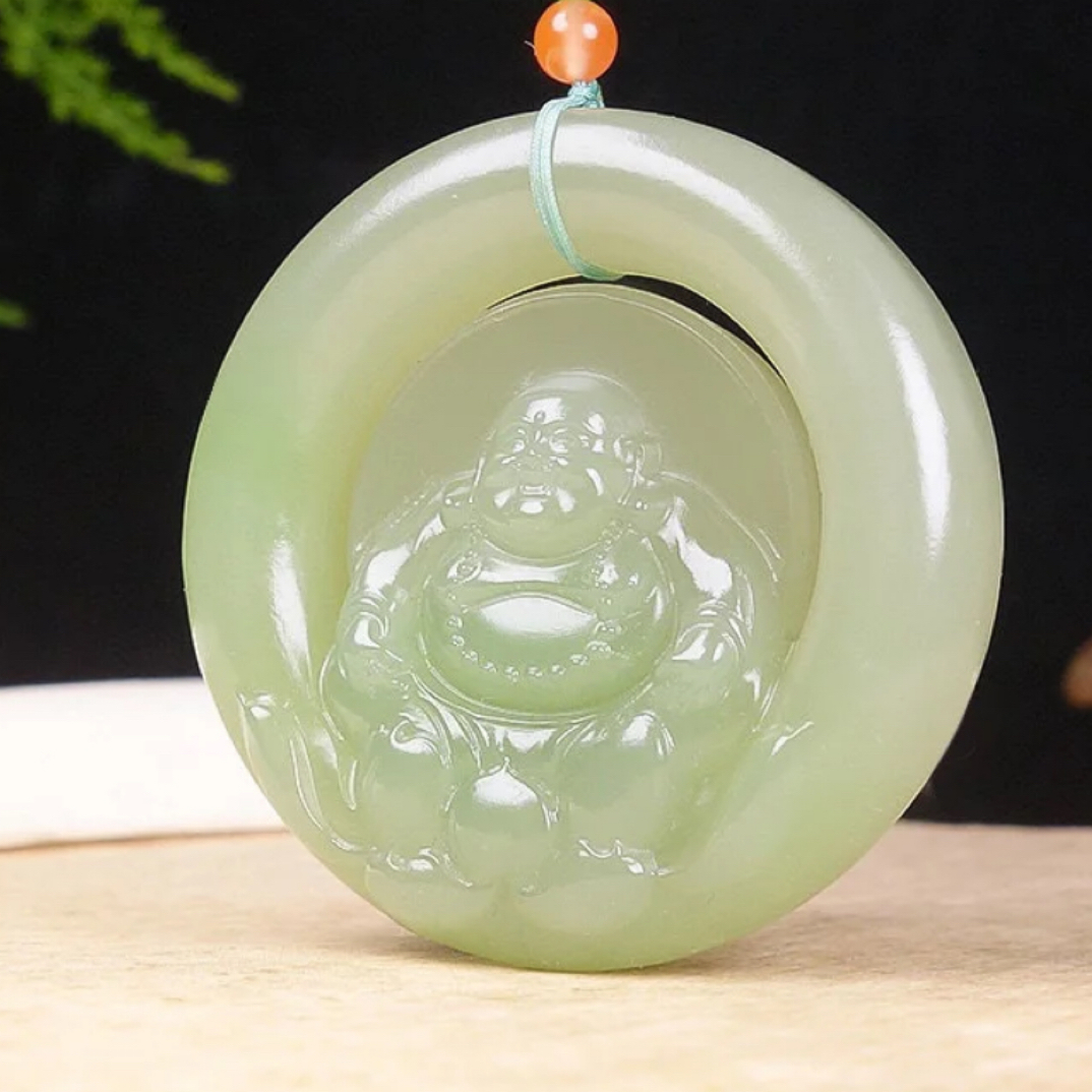 天然珠宝玉石弥勒佛吊坠镂空