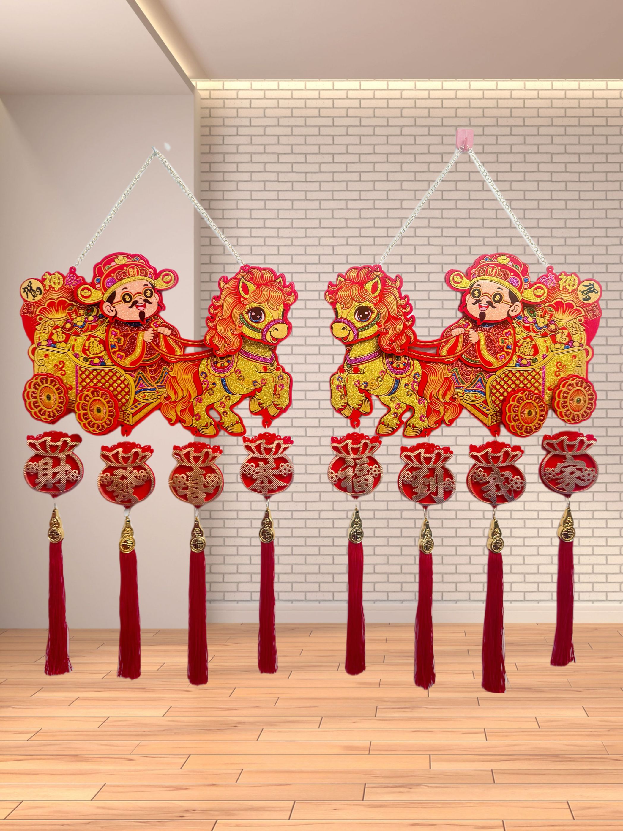 2026马年新年财神爷玄关电视背景墙祥龙送福挂件中国结挂件