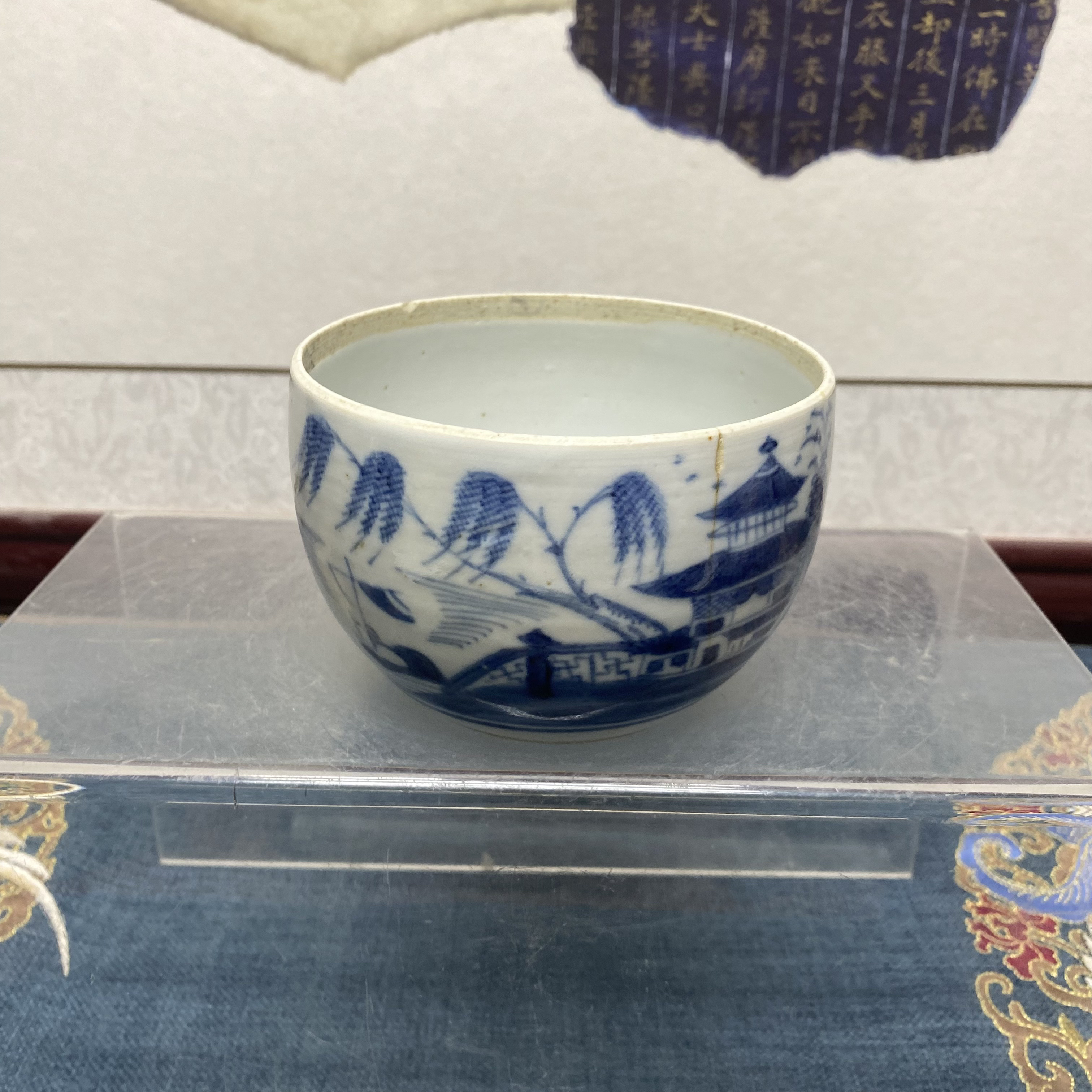 清乾隆青花山水亭台楼阁盖罐79/古玩/收藏/KC20250106022