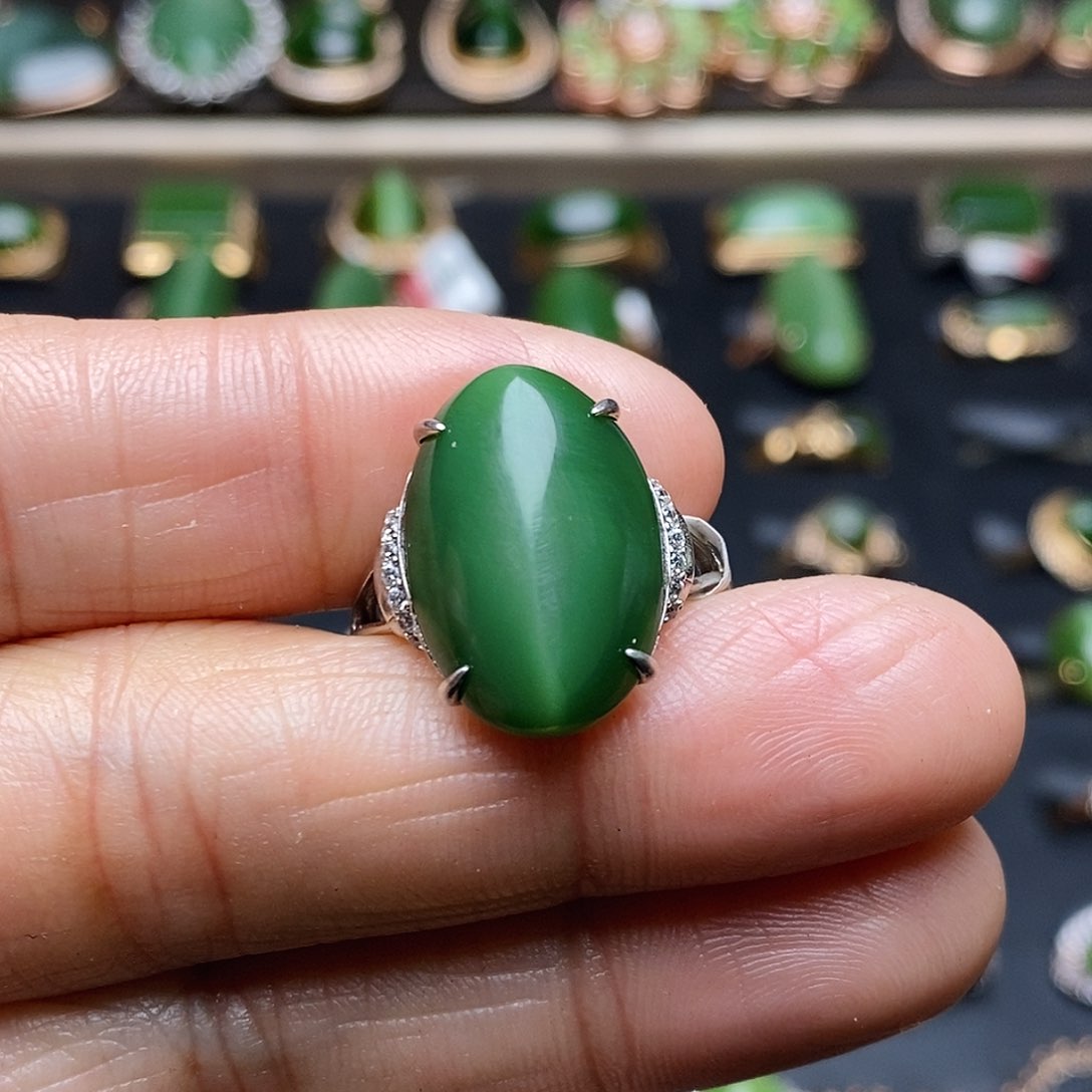 和田玉（碧玉）戒指银S925镶嵌