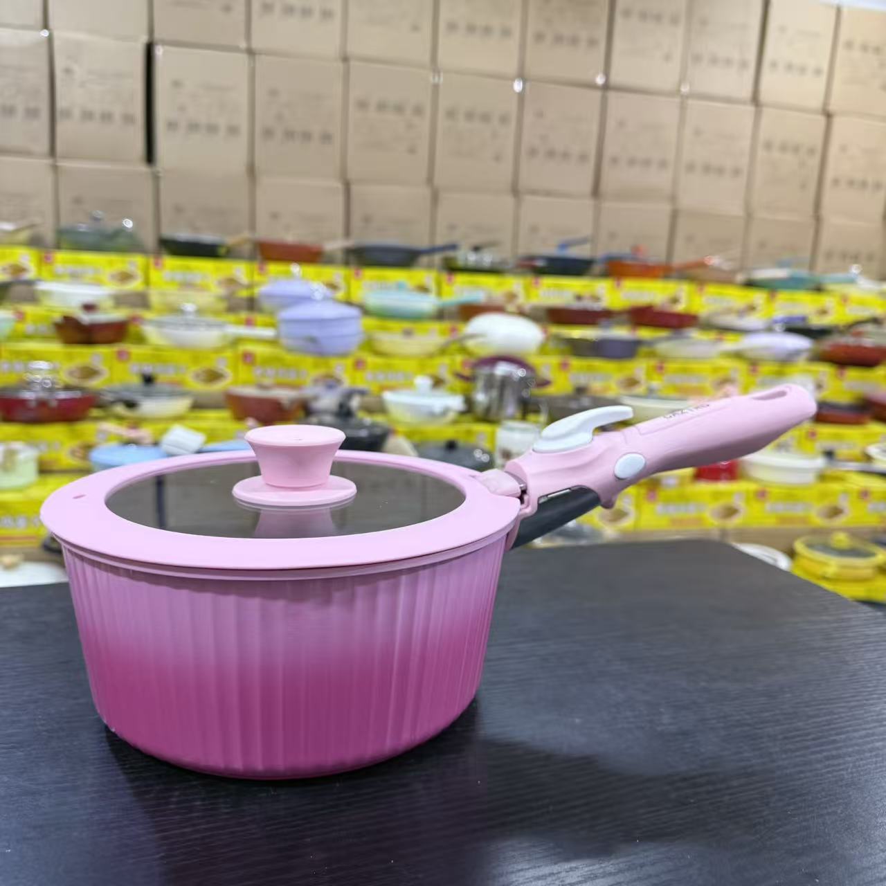 卡兹罗粉色渐变20cm奶锅带柄带盖