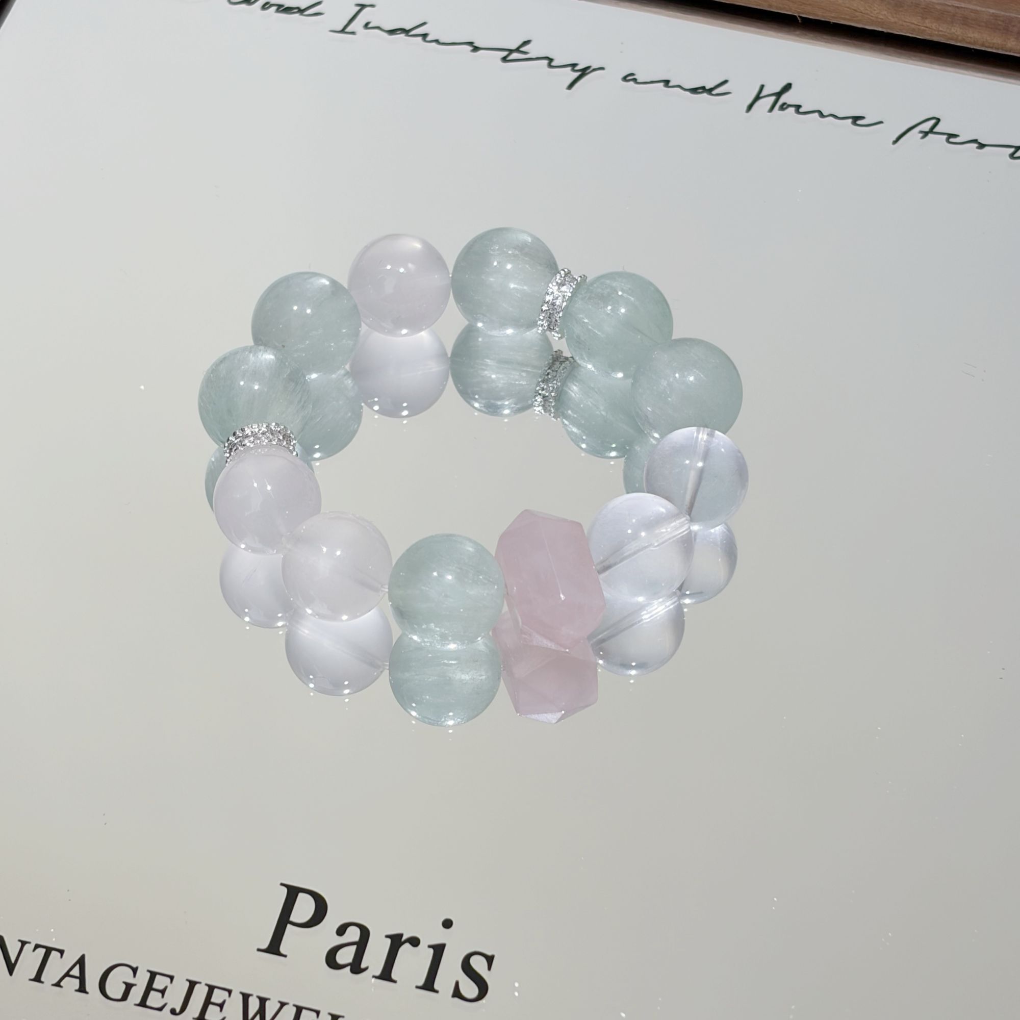 Y0264【】薄荷绿兔毛星光粉手串轻奢高端多样性发一