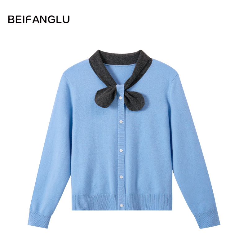 北方鹿【100%绵羊毛】新年早春新品气质蝴蝶领结针织衫女M97C210402