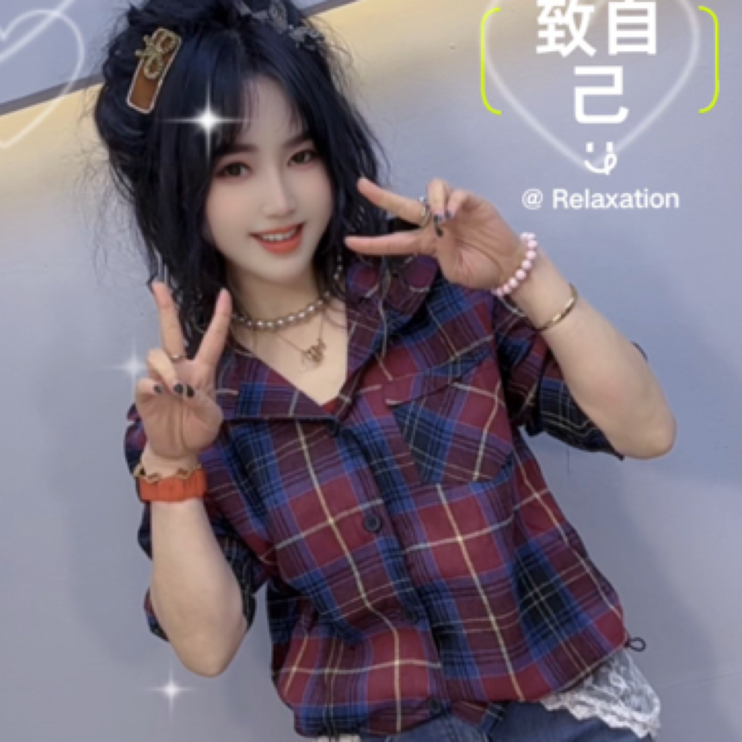 春秋复古格子衬衫2025新款女长袖宽松磨毛洋气减龄上衣翻领